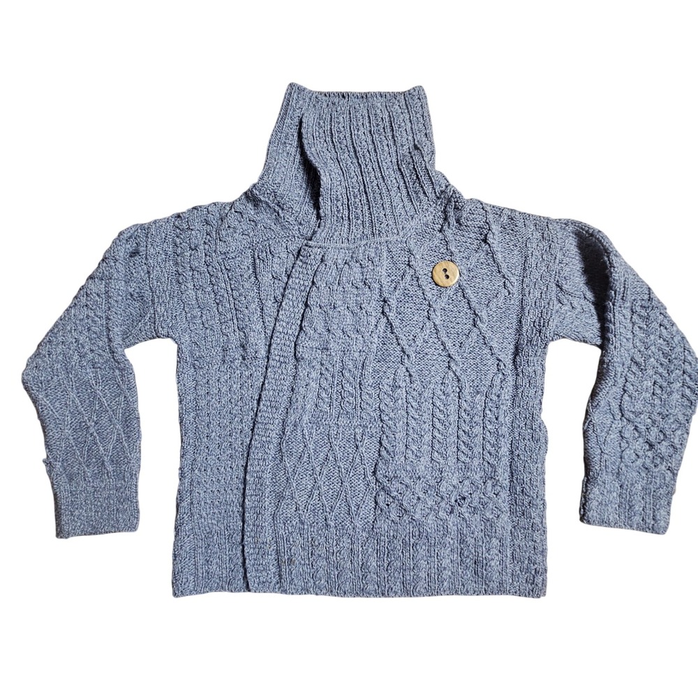 Aran Woollen Mills Merino Wool Patchwork Cable Knit Wrap Sweater M/L Ireland